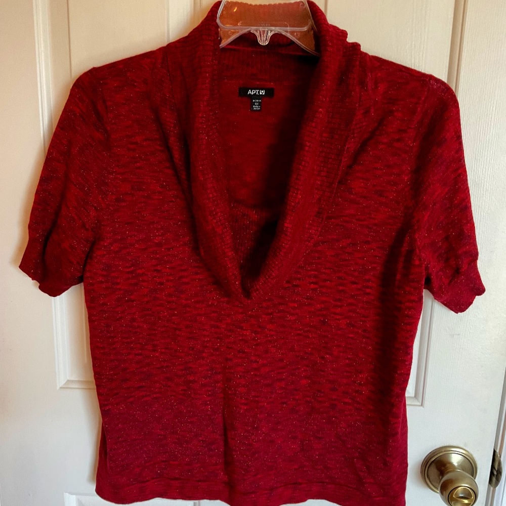 Women’s cowl neck glittery red top 0X
